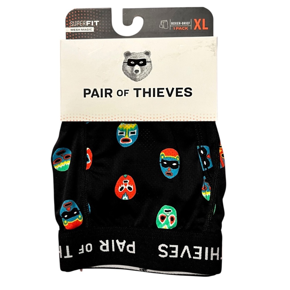 Pair of Thieves Black Boxer Briefs with Colorful Mask Print